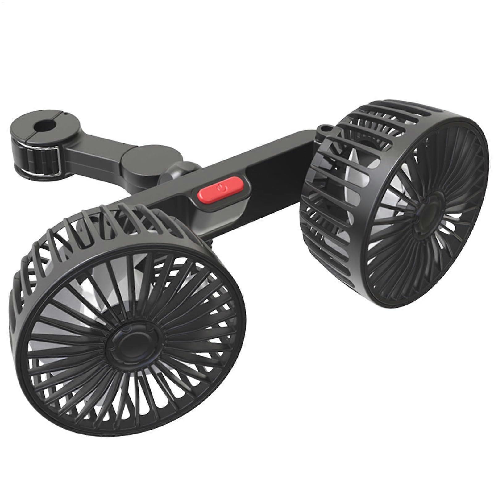 Backseat Fan for Car, 360 Degree Rotating Double Head Fan with 3 Speed Settings for Camping, Golf Cart, Treadmill