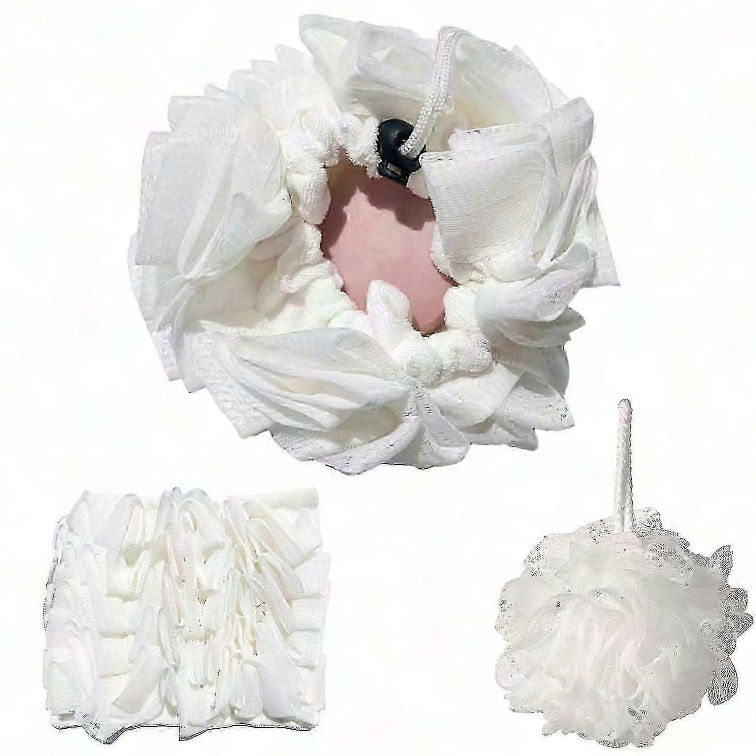 2-in-1 Bath Soap Sponge & Exfoliating Loofah Shower Mesh Pouf with Drawstring for Body Wash - GSLA