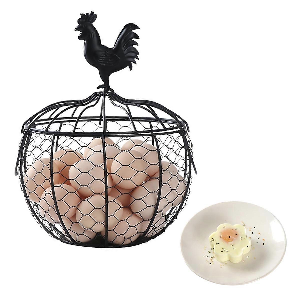 Wire Egg Basket for Gathering Fresh Eggs, Metal Chicken Egg Collecting Basket with Handle Egg Holder for Countertop A