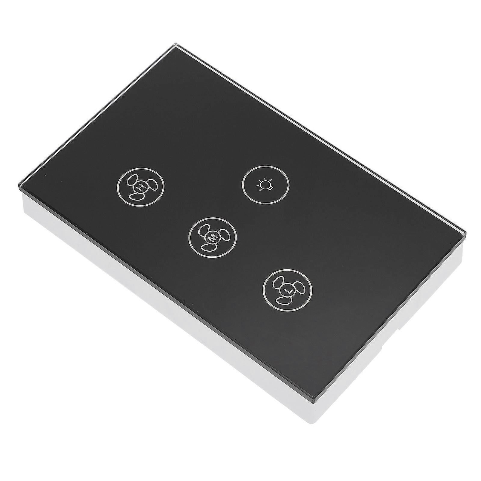 Smart Light and Fan Switch for Light and Fan Smart Home Black Glass Panel with Three Gears Adjustment 1Set
