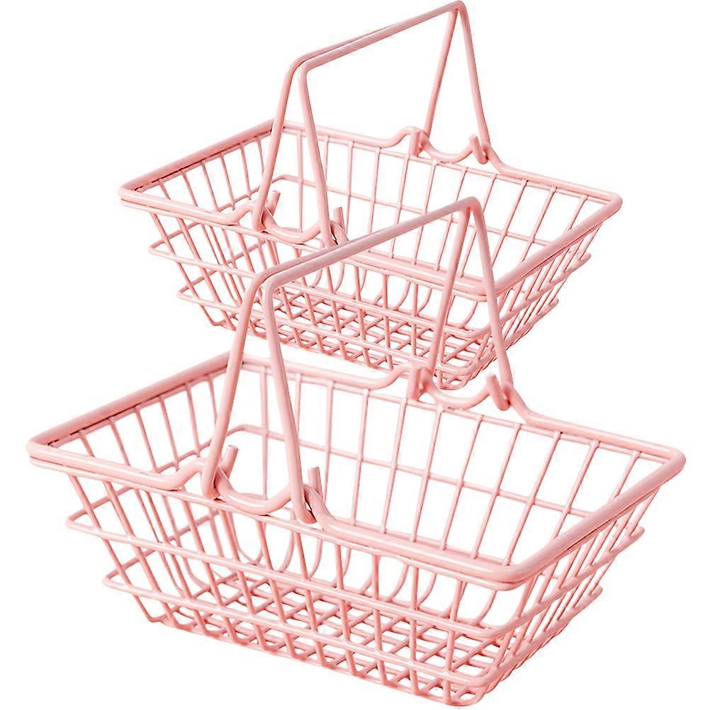 Pink Iron Storage Baskets for Organizing Home Essentials Stylish and Durable Compact Design 2Pcs