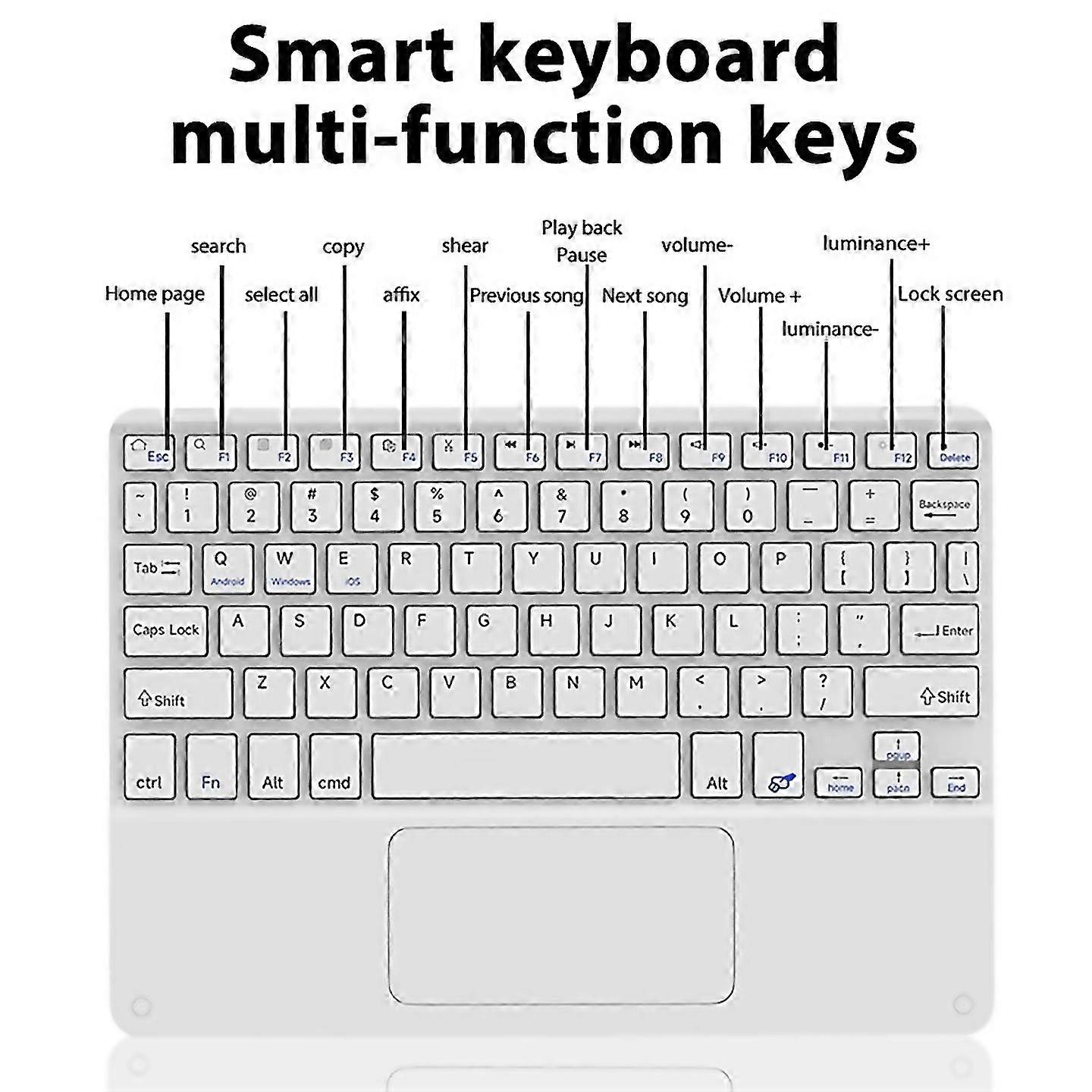 For 10inches Touchpad Bluetooth Keyboard Compatible