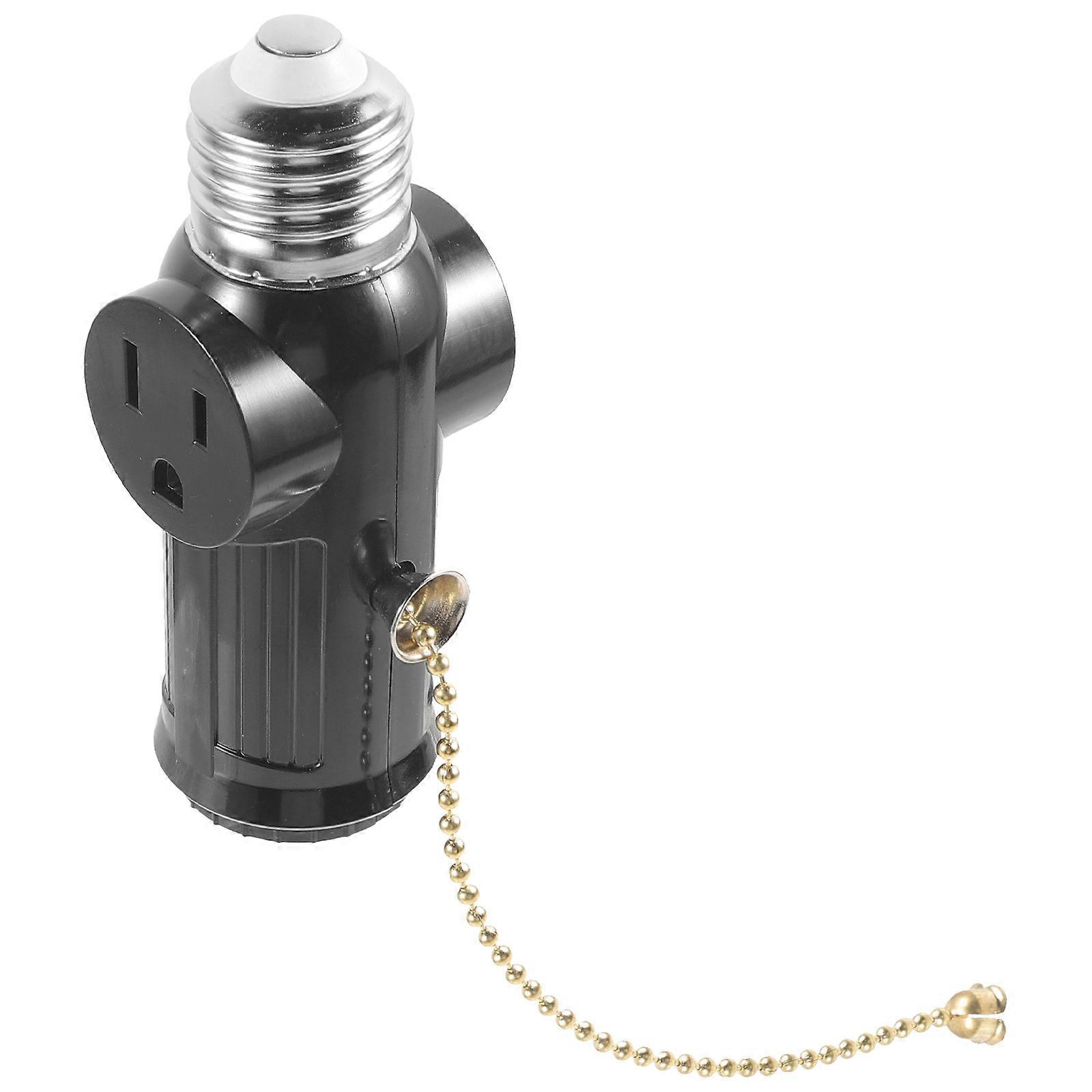 E26 Bulb Splitter Double 3 prong Outlet Converter with Pull Light Socket to Plug Adapter