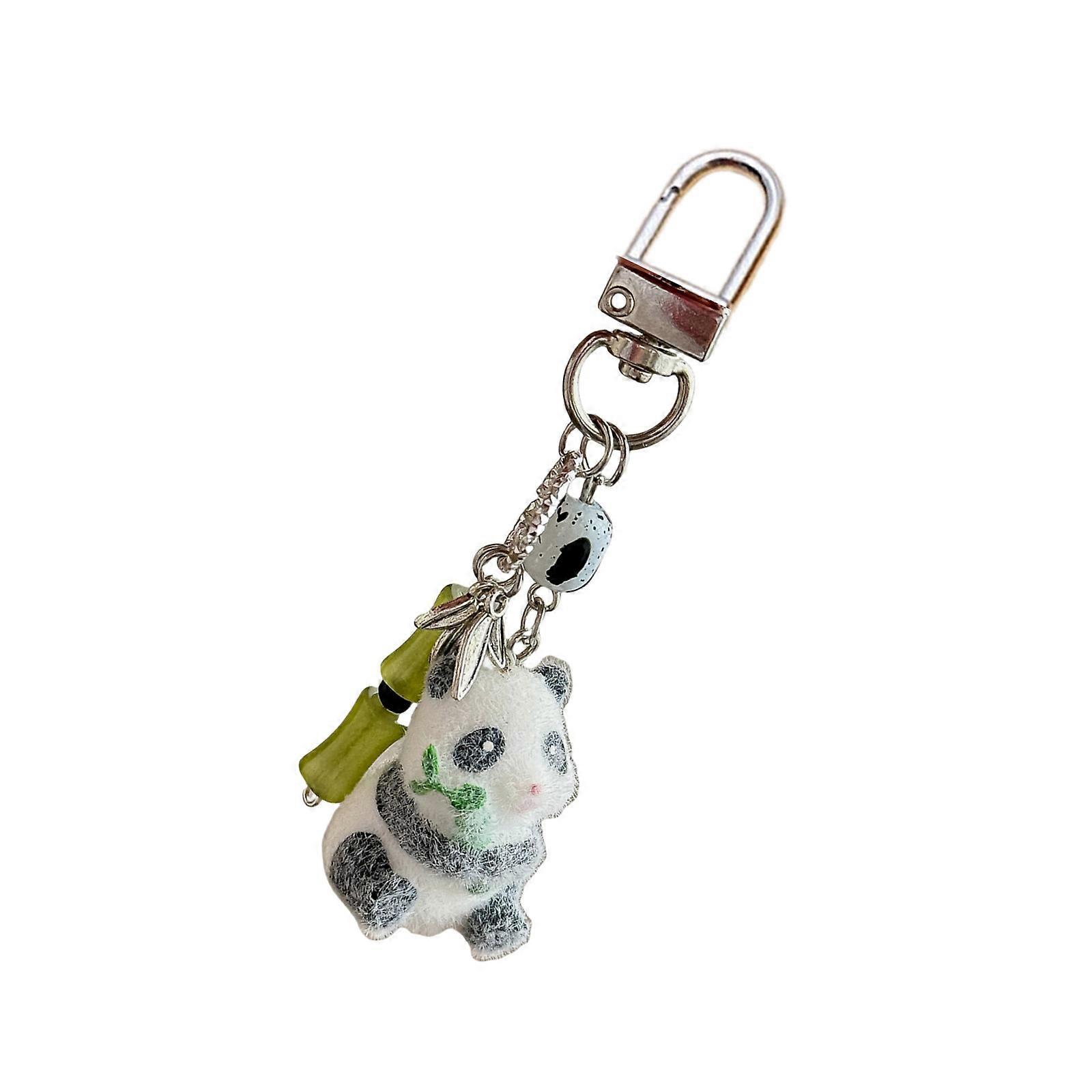 Soft Flocking Texture Panda Bamboo Keychain Phone Chain User Friendly Bag Hanging Pendant Alloy Design For Daily Use Multicolor