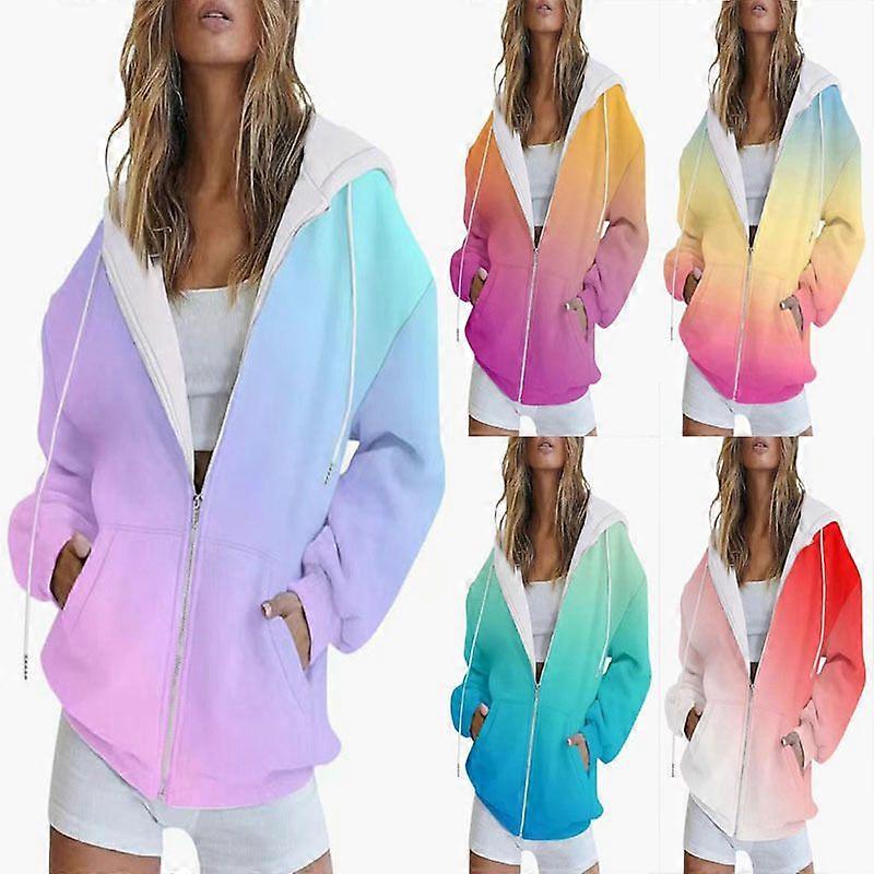 Gradient 3D Digital Print Casual Long Sleeve Zip Up Hoodie