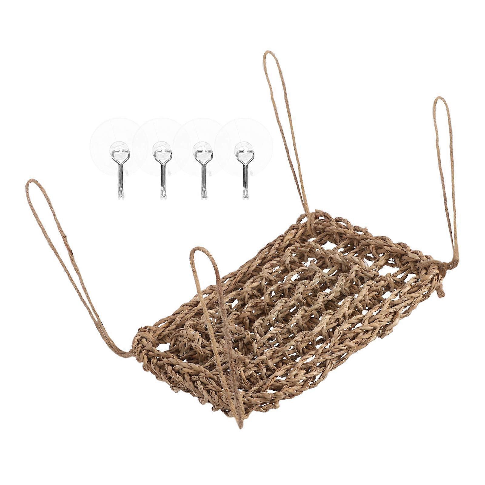 Reptile Hammock Woven Hamster Swing Hanging Bed Lizard Bed Summer Use Resting 20.00X16.00X2.00CM Straw 1Pack