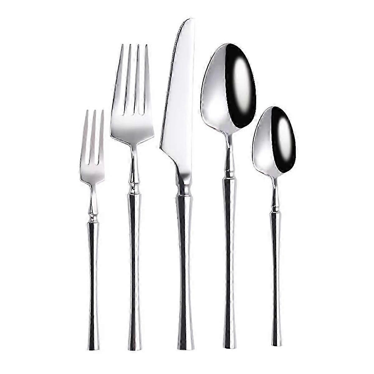 Nuovo set di posate da 20 pezzi: forchetta, cucchiaio e posate in acciaio inossidabile 304 con lussuosa finitura argento lucidato a specchio per un elegante servizio di piatti
