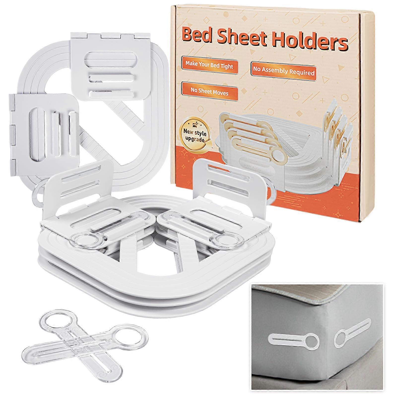 Bed Sheet Holder Set of 4 NonSlip Corner Clips With Lock Strips for Fitted Sheets, Fits All Mattress Sizes, White
