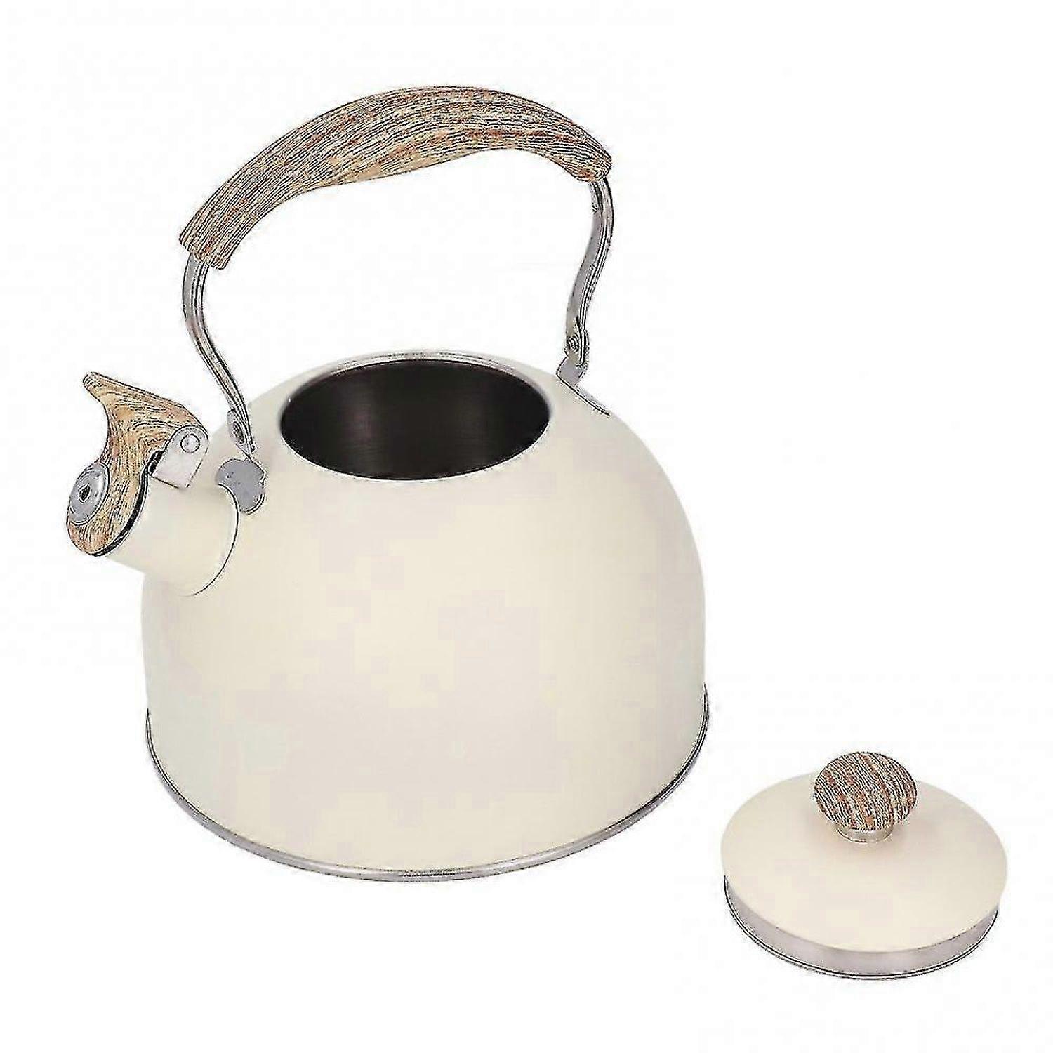 Stainless Steel Whistling Tea Kettle 2.5L Ergonomic Handle Teapot Beige -HK908