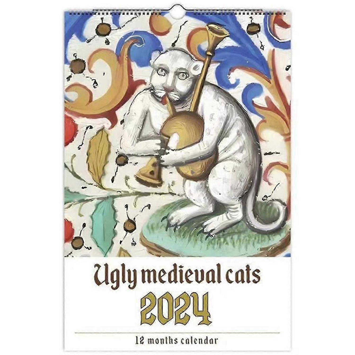 Weird Medieval Cats Calendar,Funny Weird Medieval Cat Calendar 2024 A