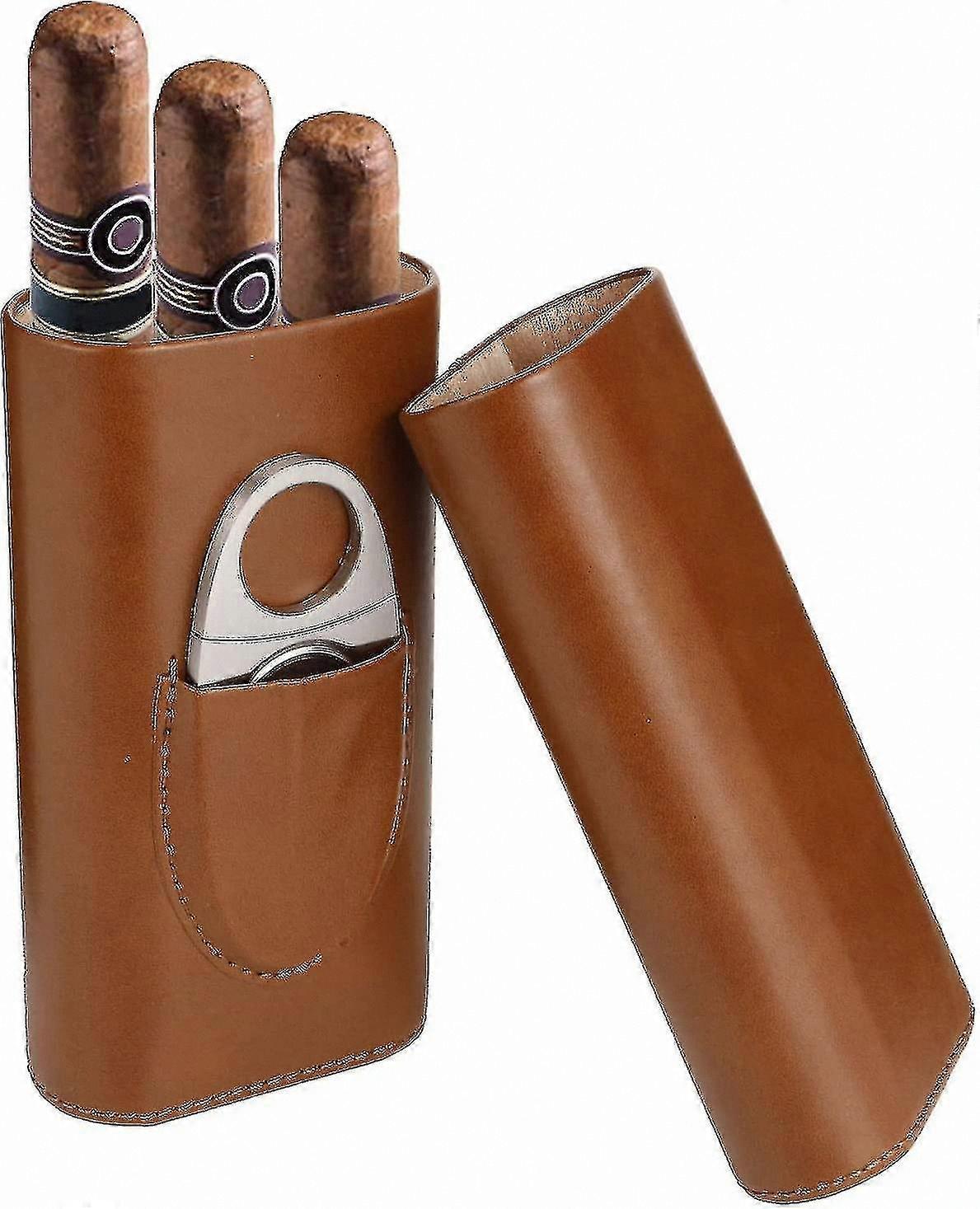 Leather Humidor Set with 3 Cigars and Cutter, Portable Case for Gifting