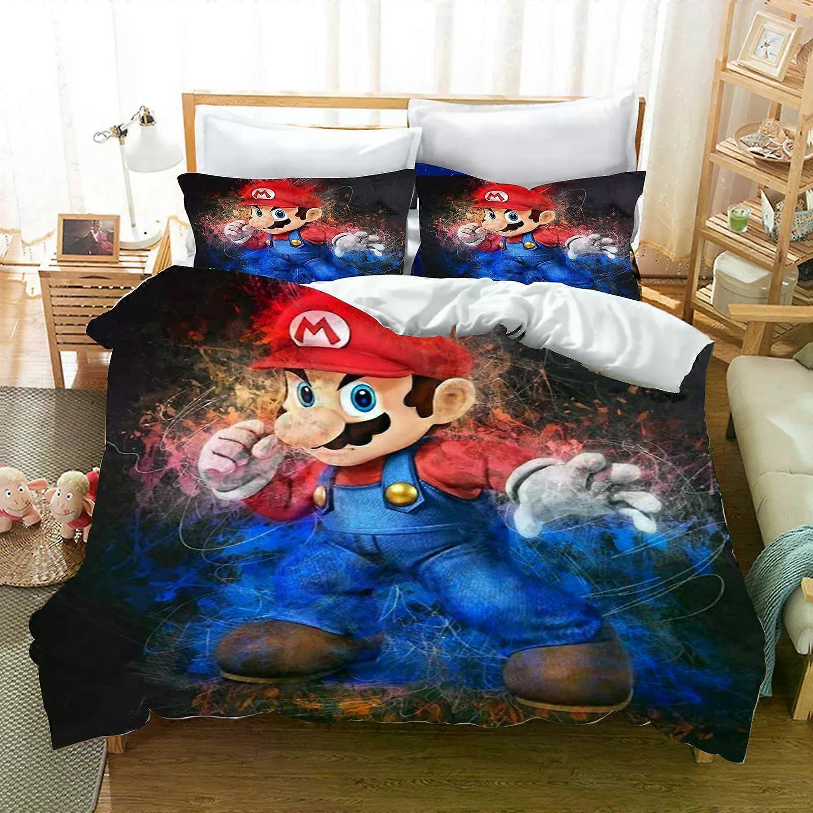 TE3031 Poszwa na kołdrę anime mario cartoon, druk 3D, śliczny zestaw do sypialni dla dzieci, poliester, prezent dla dorosłych, 2 szt., 3szt