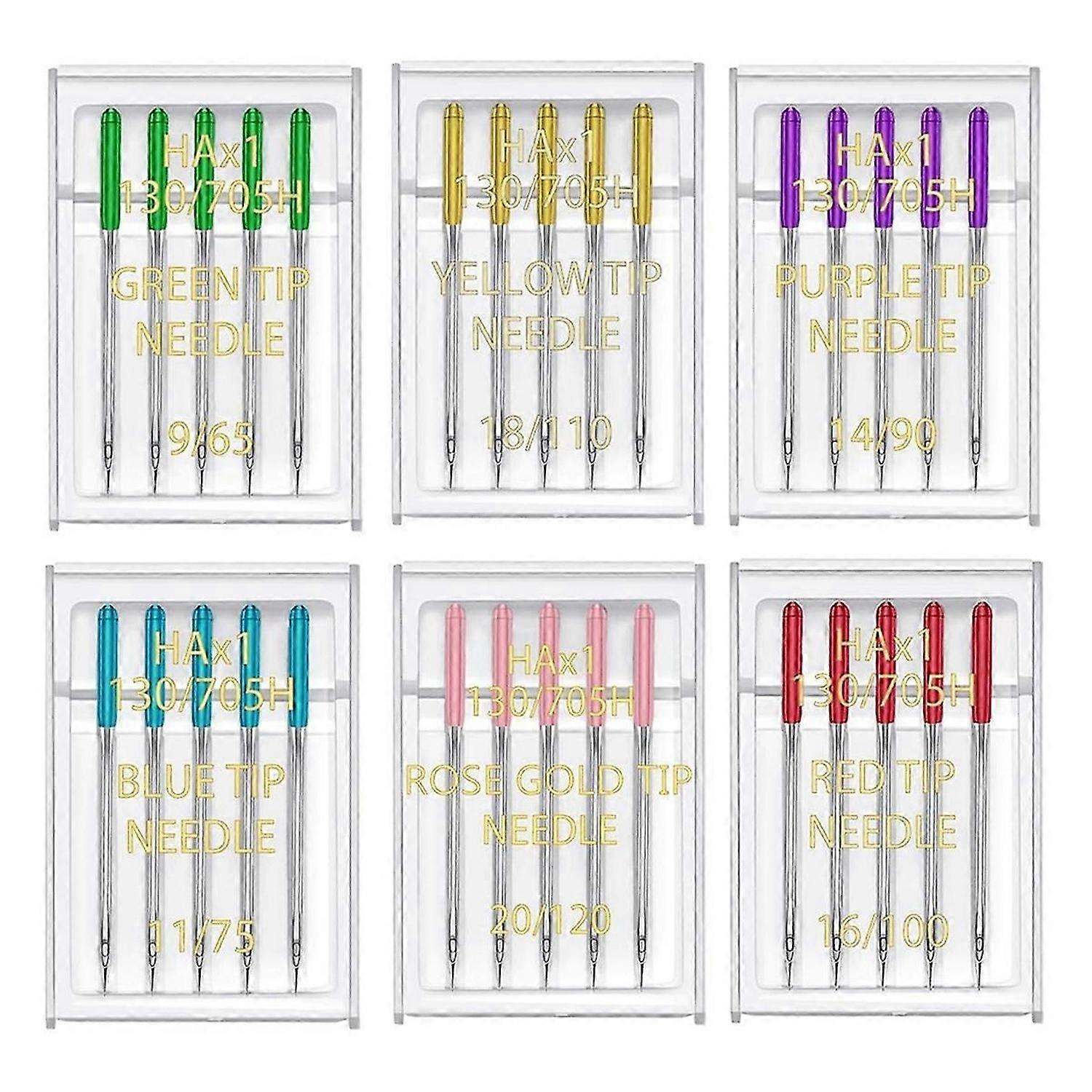 6 Sizes Universal Sewing Machine Needles Regular Point Flat Shank Needle Compatible with for Singer , 30PCS