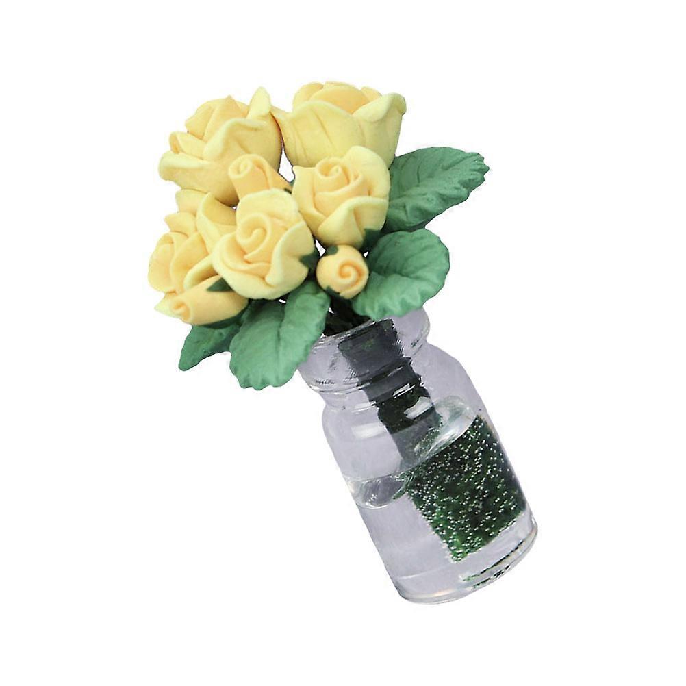 Mini House Rose Ornament Rose Potted Model for Decor 2Pcs Resin Durable