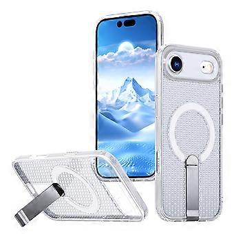 TKdaddy För iPhone Luft Magnetiskt Fodral Stativ Rutnät Textur TPU PC Telefon Bakre Skal Transparent