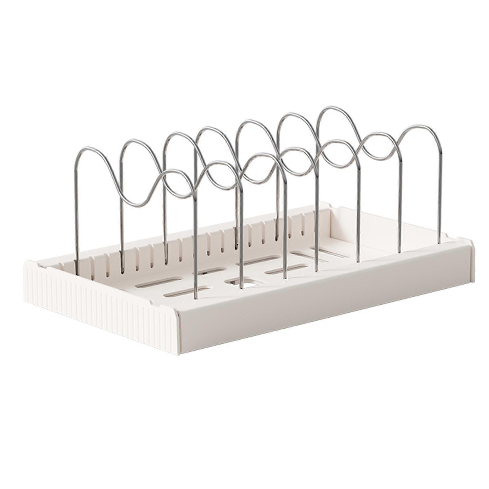 Expandable Multi-Purpose Pot Lid Drying Storage Shelf Stable Anti Slip Dish Rack for Kitchen Desktop