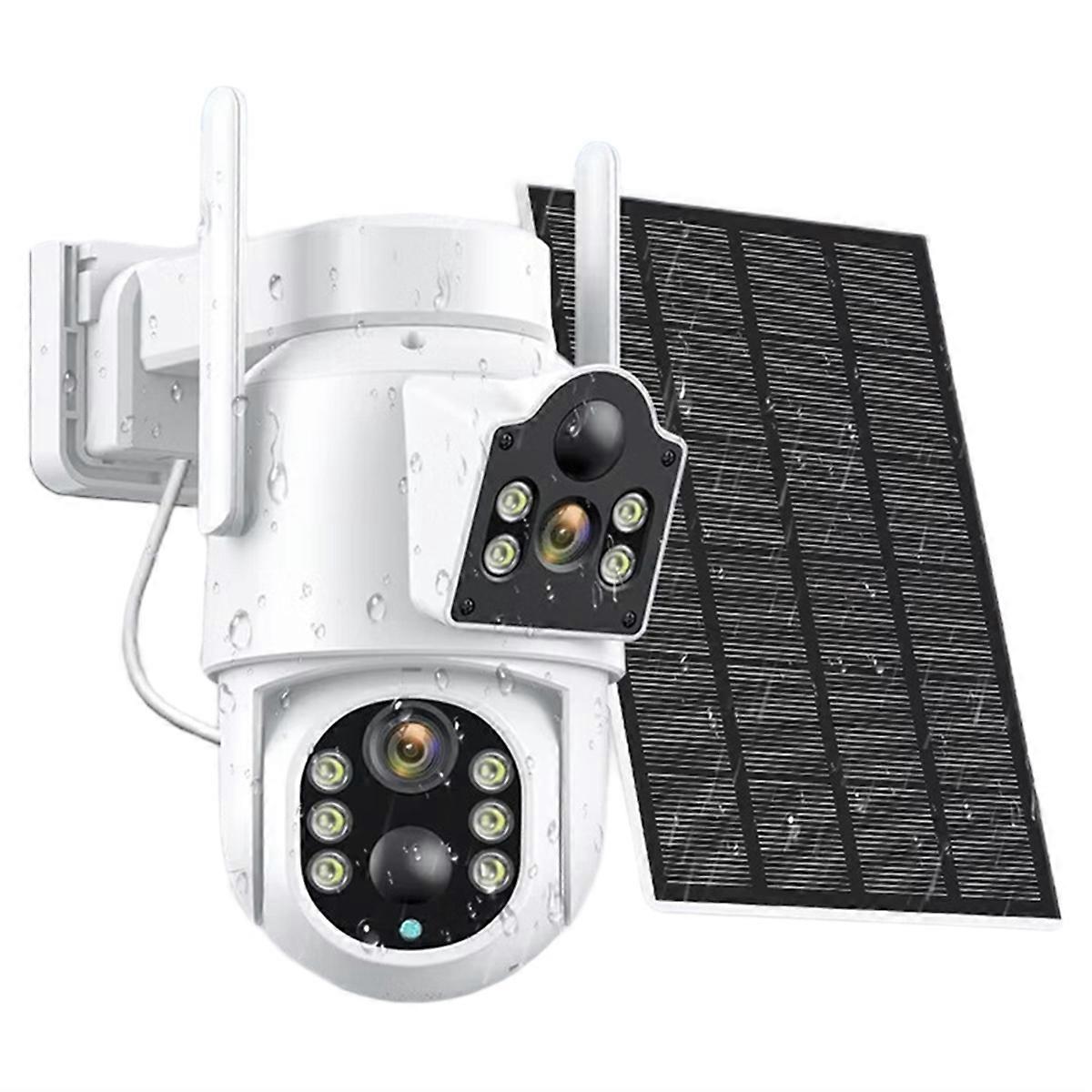 Solar IP Camera WiFi Dual Lens PTZ Security Camera 4MP HD Built in Battery Solar Panel Wireless Cam