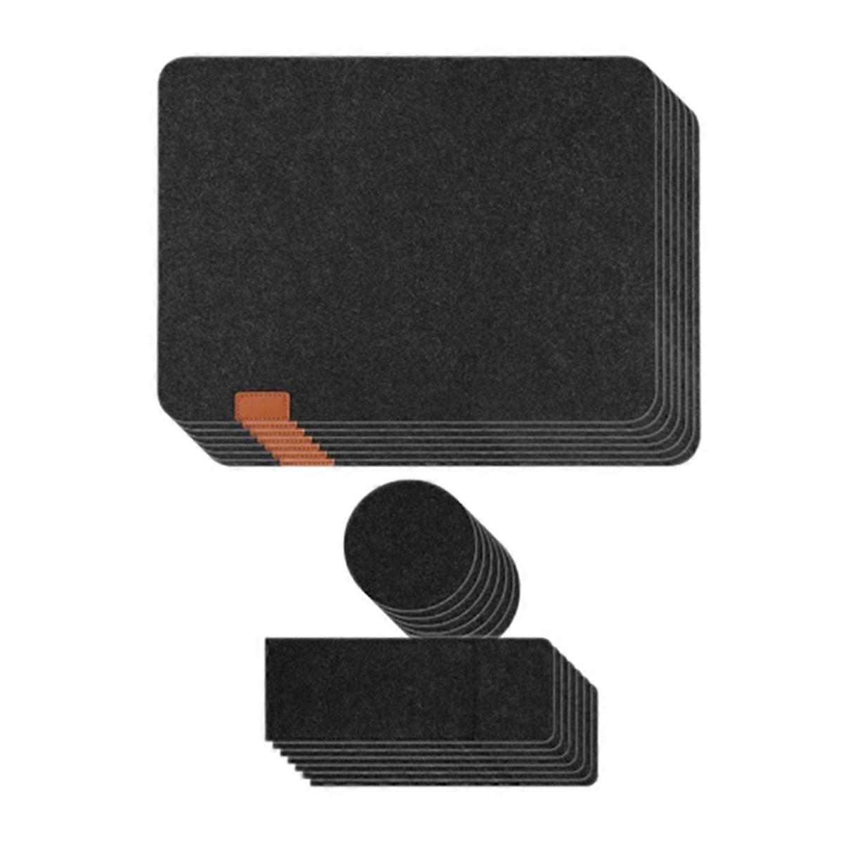 Lot de 7 sets de table lavables en feutre et isolants noirs