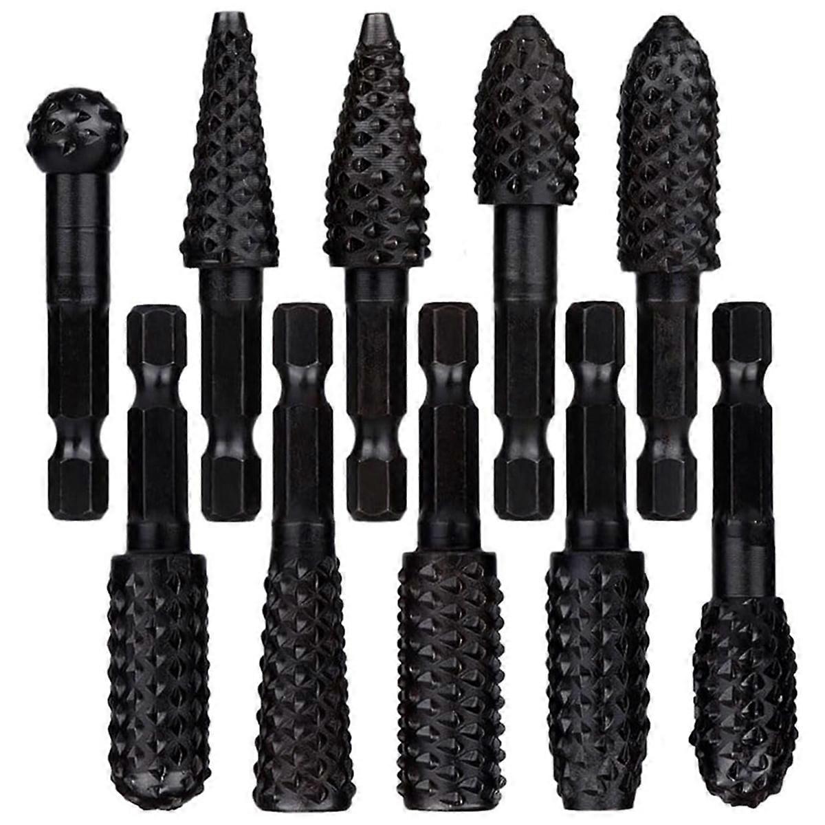 10Pcs Rotary Rasp File Set 1/4 Inch Hex Shank Rotary Burrs