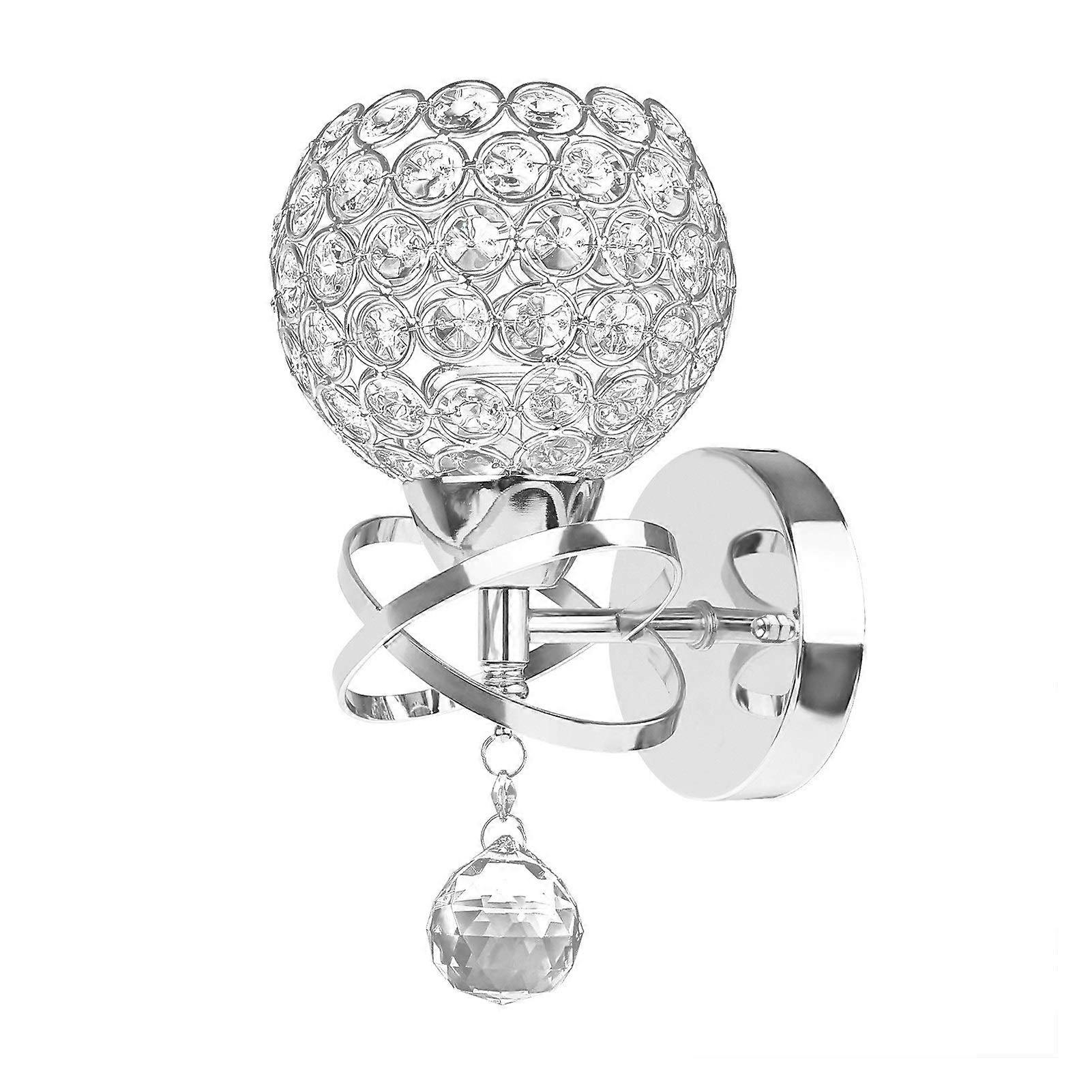 E14 Wall Lamp Crystal Wall Sconce No Switch Silver Finish Bedroom Bedside Lighting