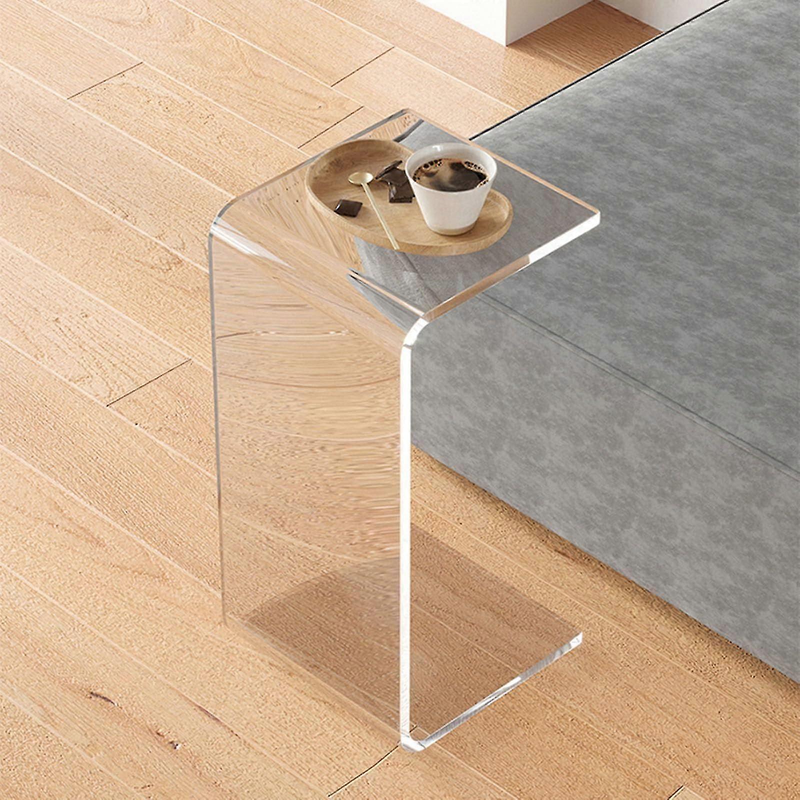 Acrylic Side Table, Clear CShaped End Table With Round Edges, For Living Room and Bedroom, No Assembly, 30x30x55 cm