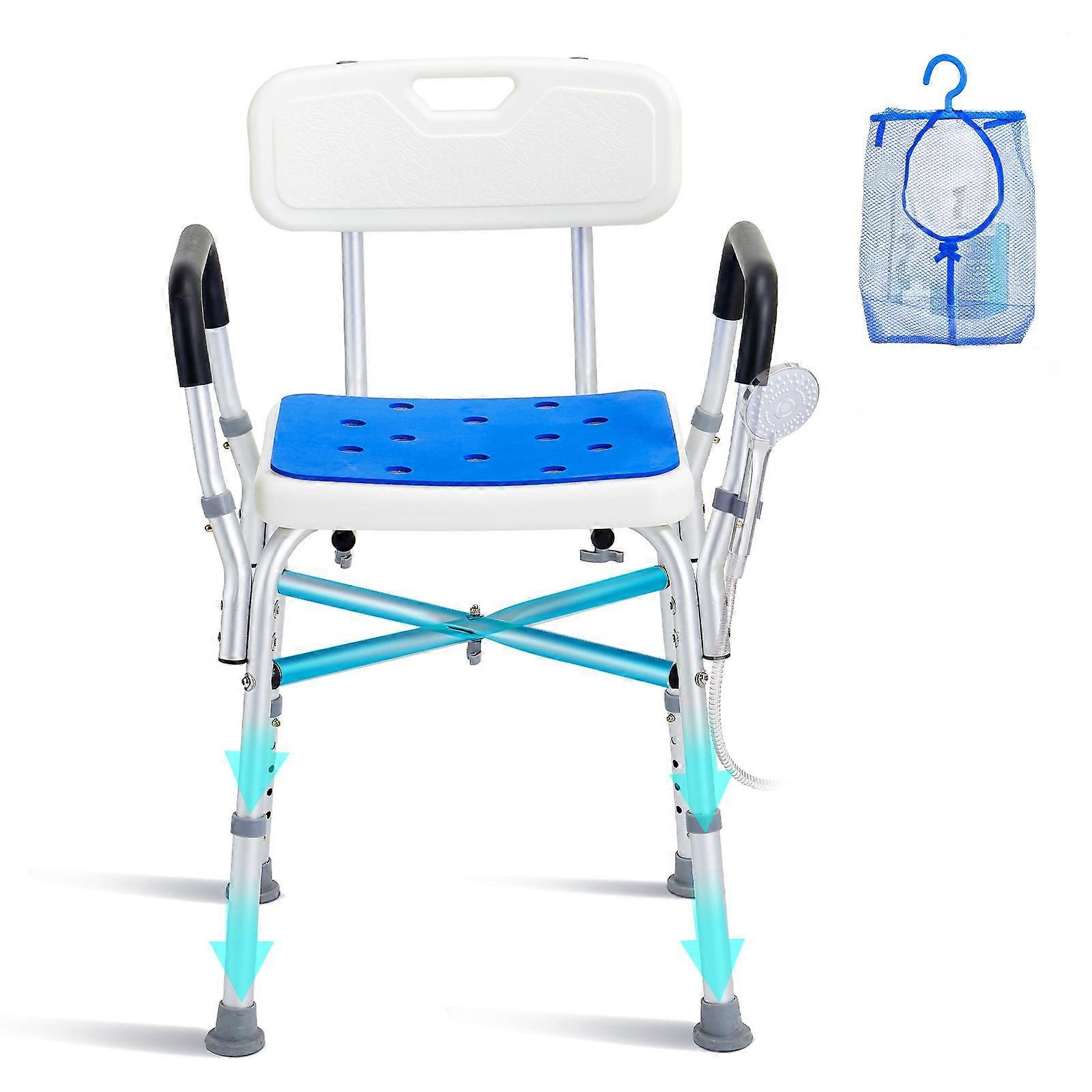 Assento para cadeira de banho, capacidade para 180 kg, banco de banho com barra transversal, apoios de braços e encosto acolchoados, cadeira de banho para banheira interna