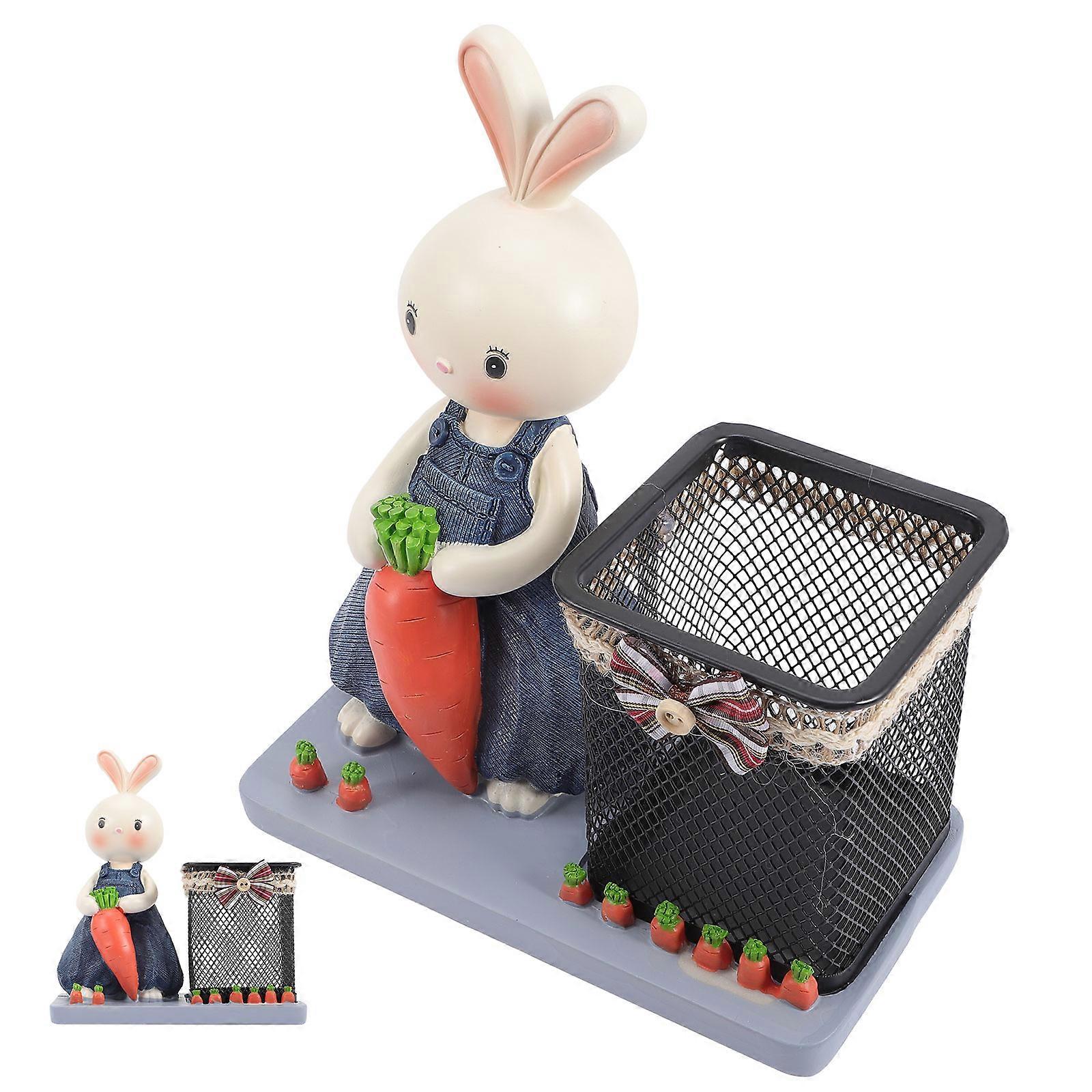 Rustic Style Bunny Shape Multi-Function Pen Container For Home Decoration And Office Use 1Pcs