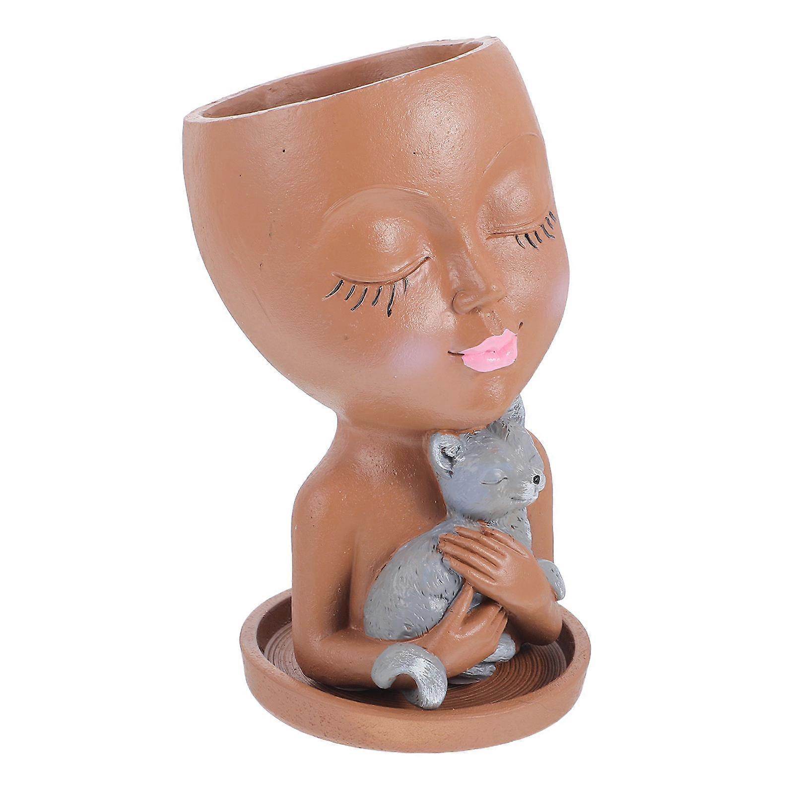 Cute Cat Hugging Flower Pot Resin Planter For Indoor Outdoor Use With Drainage Hole Perfect For Succulent Enthusiasts 3Pcs