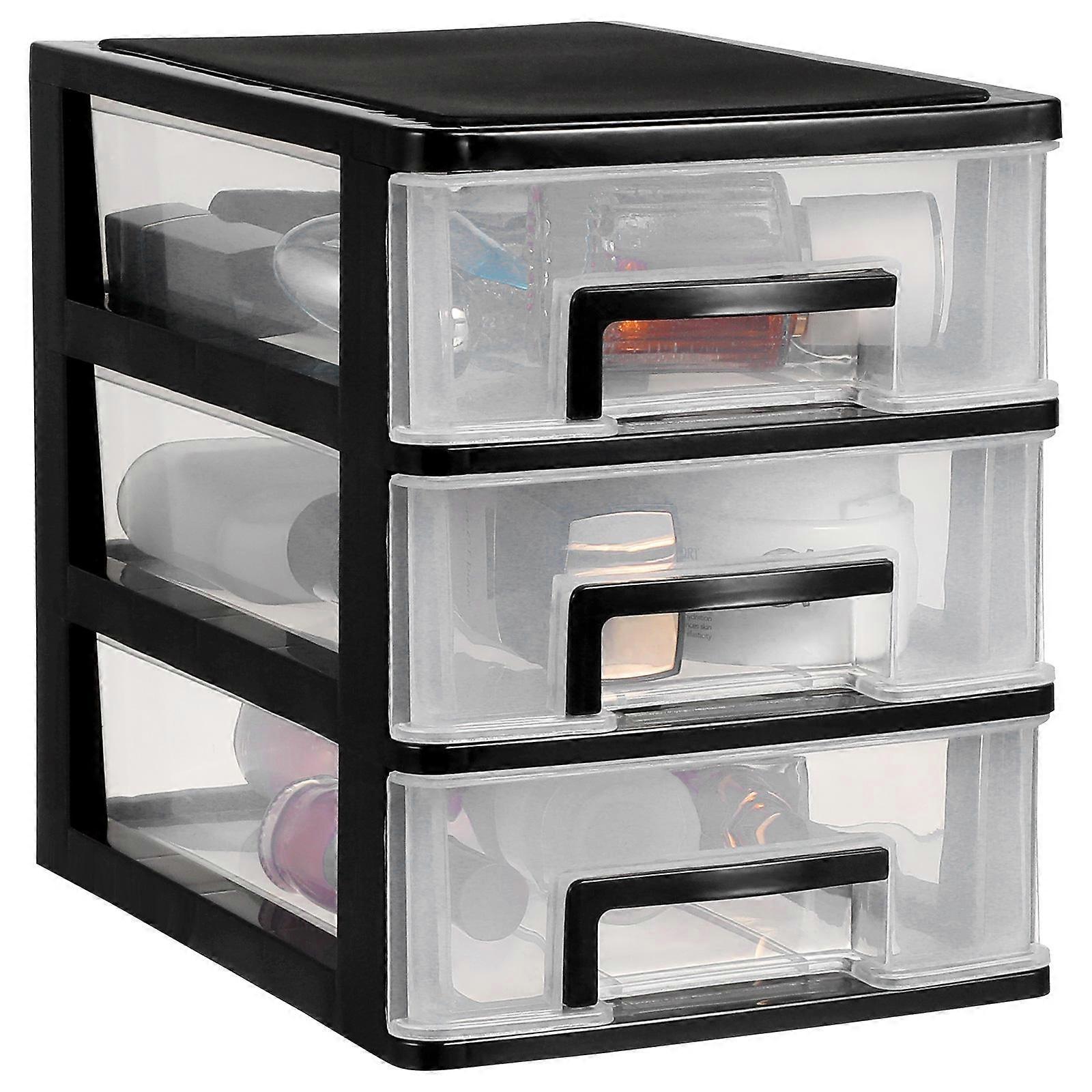 Black Transparent Storage Box Desktop Organizer with 3 Layers for Storage