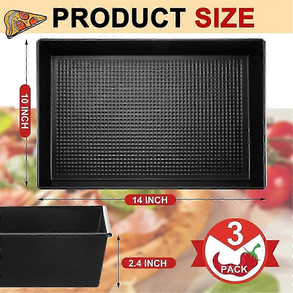 3個デトロイトスタイルのピザパンハード長方形ピザパンノンスティックシチリアスタイルのピザパン皿PR