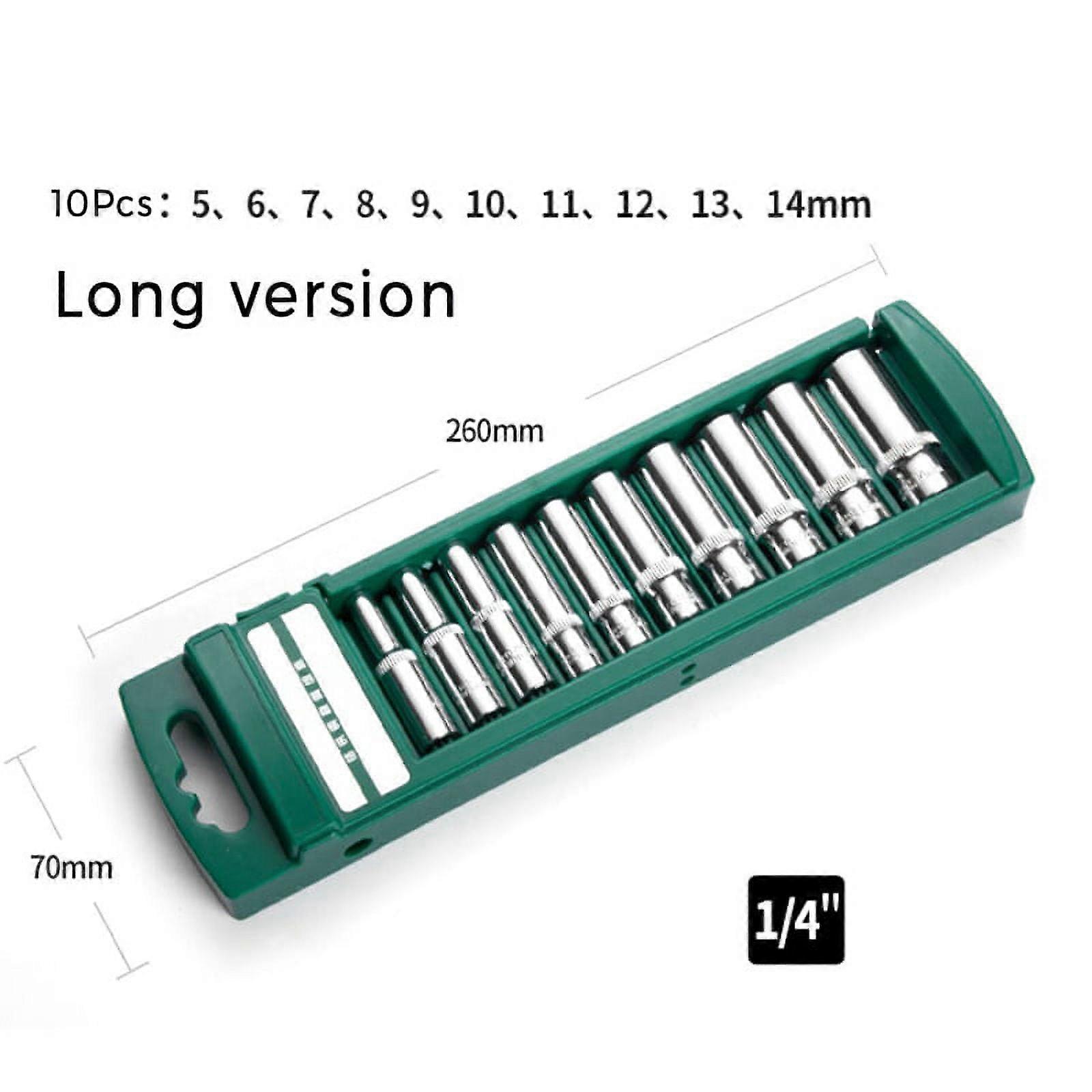 10 Pieces Of 1/4Inch External Socket with Long Hexagonal Socket and Combined Ratchet Wrench Tool