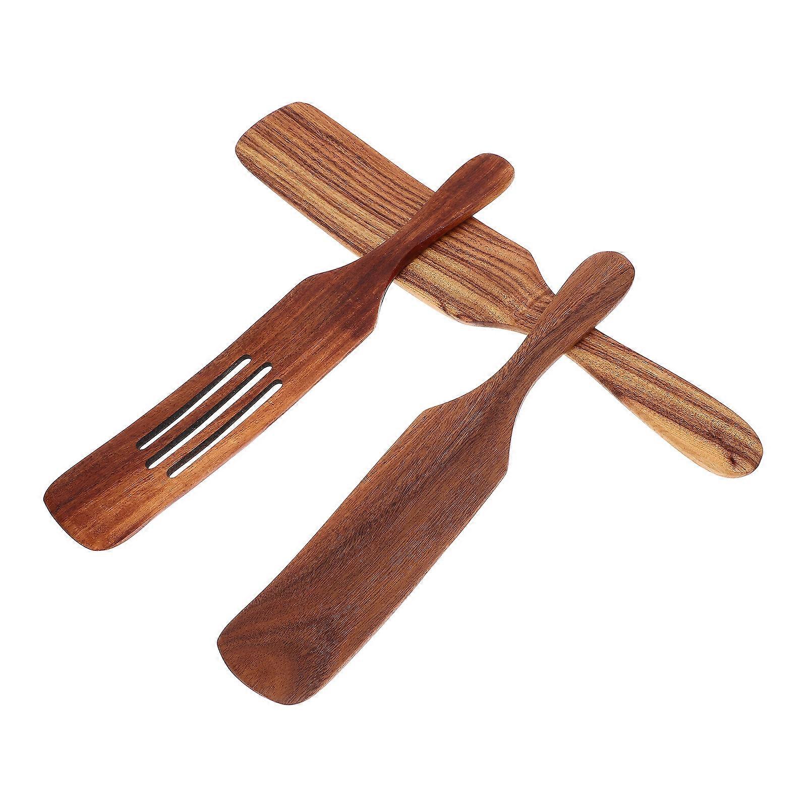 Wooden Utensil Set 2 Sets Of 3Pcs Cooking Tools Long Handle Coffee Color For Kitchen Use Non-Stick