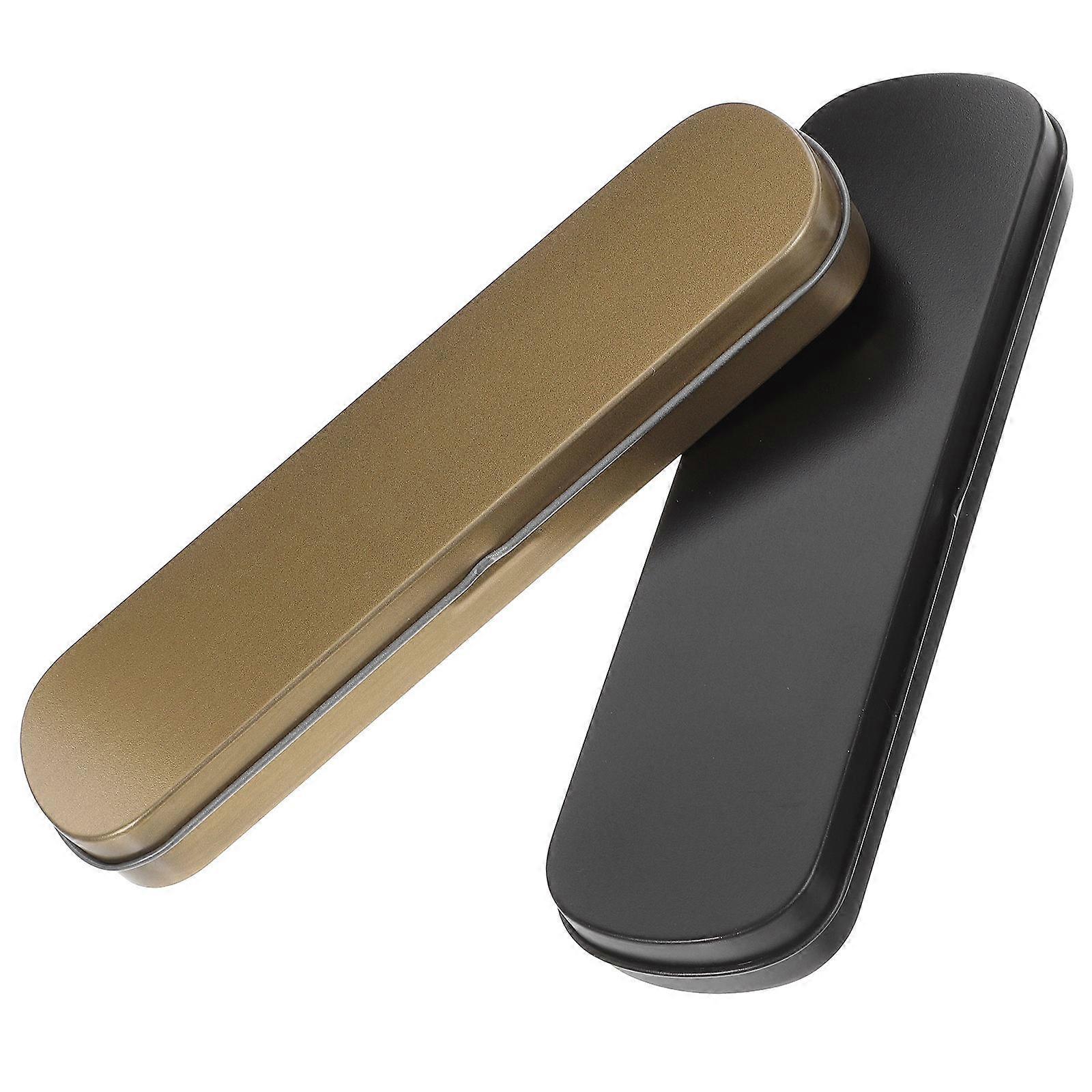 Portable Metal Pencil Box Metal Stationery Boxes Rectangular Shape for Makeup Brushes 2Pcs