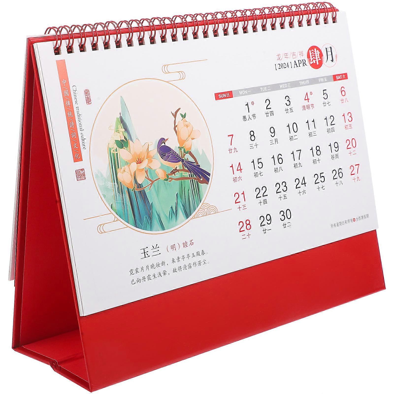 Desktop Table Calendar for Office Use 2Pcs Red Paper Material
