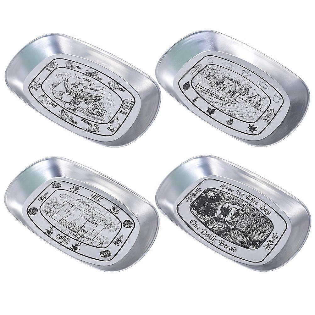 4Pcs European Fruit Service Plates Rectangular Design For Home Use In Assorted Color And Premium Metal For Food Serving