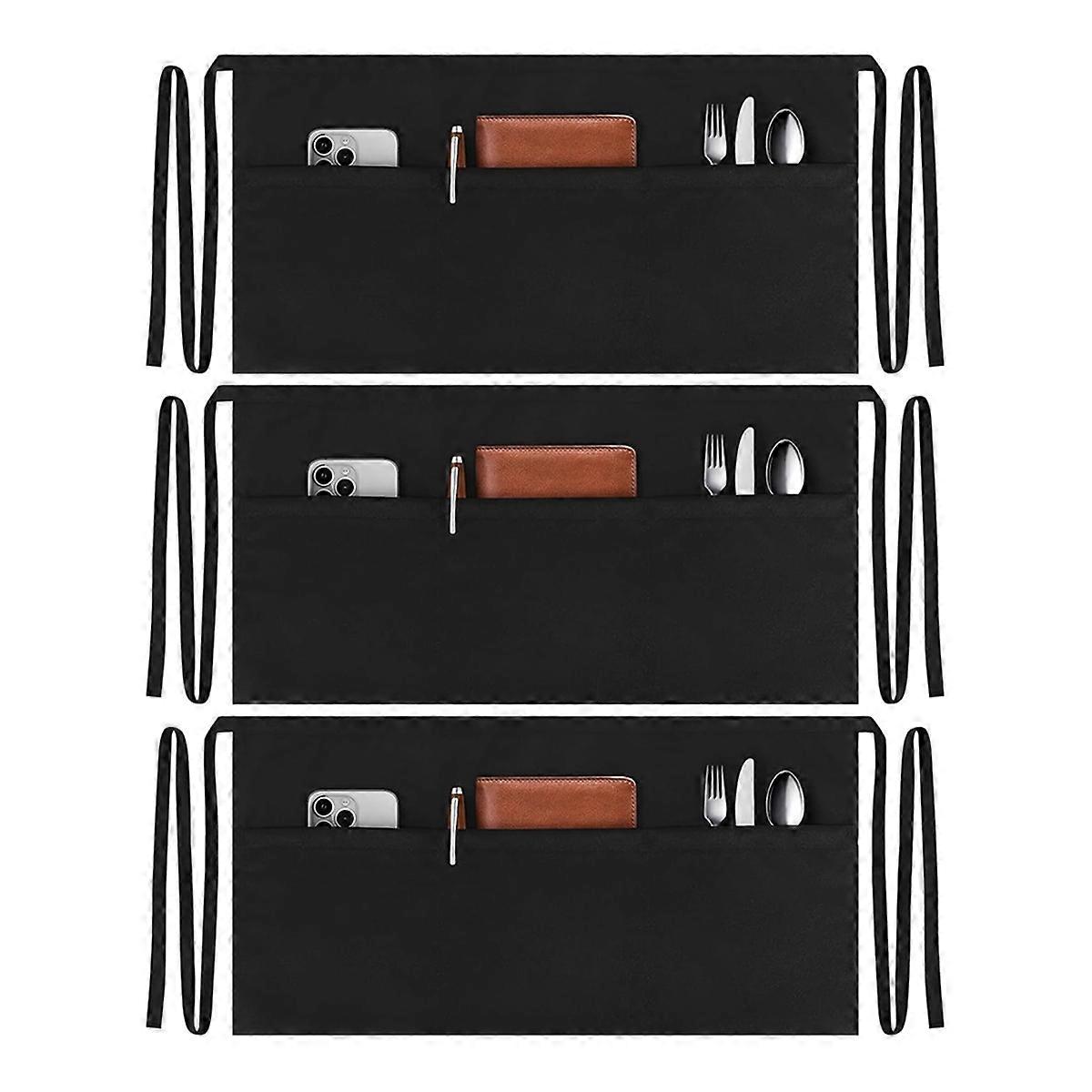 3 Pack Server Aprons with 3 Pockets
