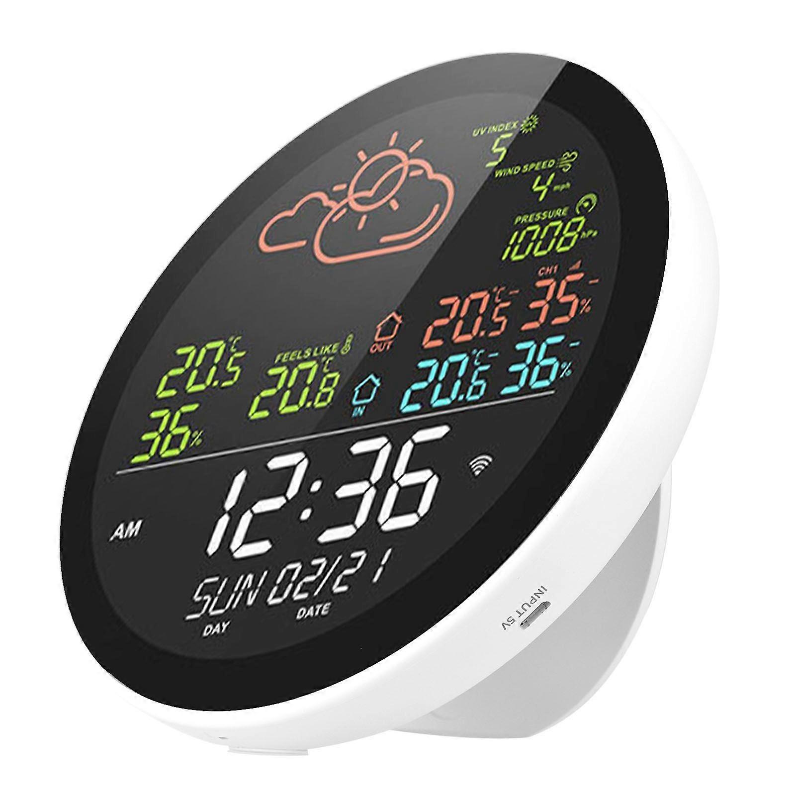 Wifi Smart Weather Station with Clock Indoor and Outdoor Temperature and Humidity Meter Multifunctional Large Color Screen Weather Clock Temp Humidity