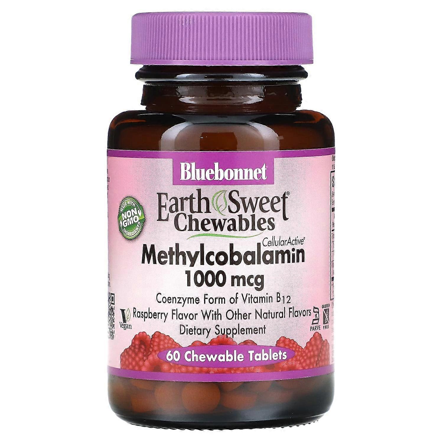 Bluebonnet Nutrition, EarthSweet Chewables, Methylcobalamin, Raspberry , 1,000 mcg, 60 Chewable Tablets