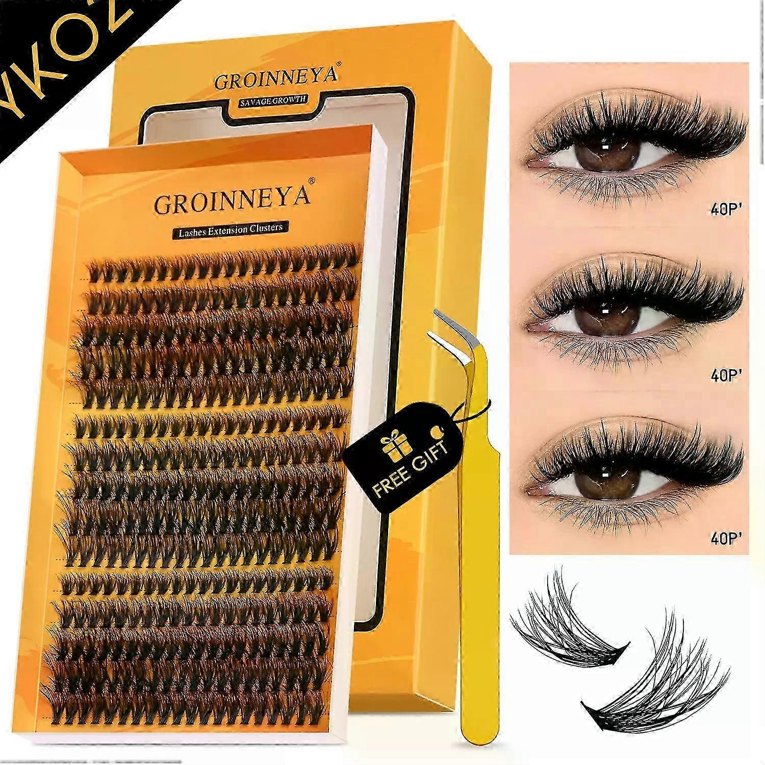 GROINNEYA Fluffy Lash Clusters Kit Thick 60-100D Volume Eyelash Clusters Wispy Individual Lashes Cluster Eyelash Extensions DIY 26s
