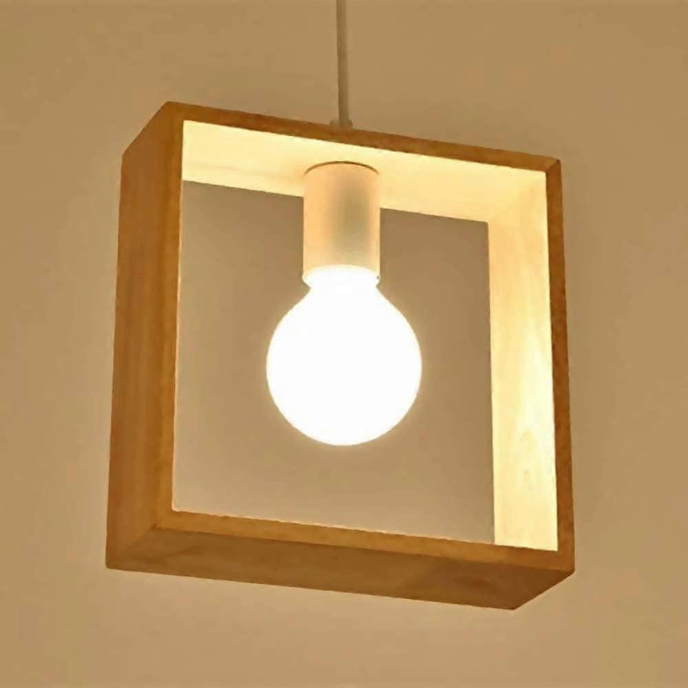Modern Simple Pendant Lamp Wooden Square Minimalistic Ceiling Light E27 Base Hanging Lamps Room Lighting Fixture