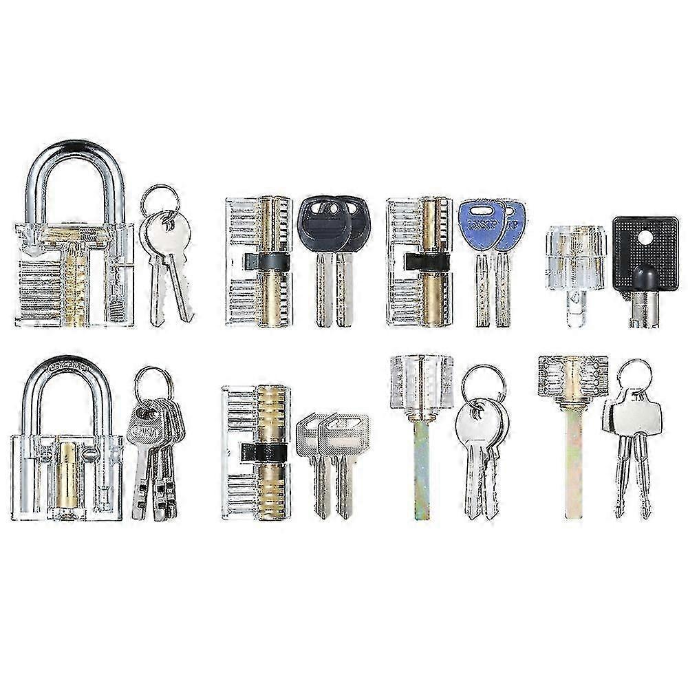 8 PCS Visible Practice Lock Set Transparent Padlock Tubular Lock Picking Training Locksmith Tools Lo 25-26