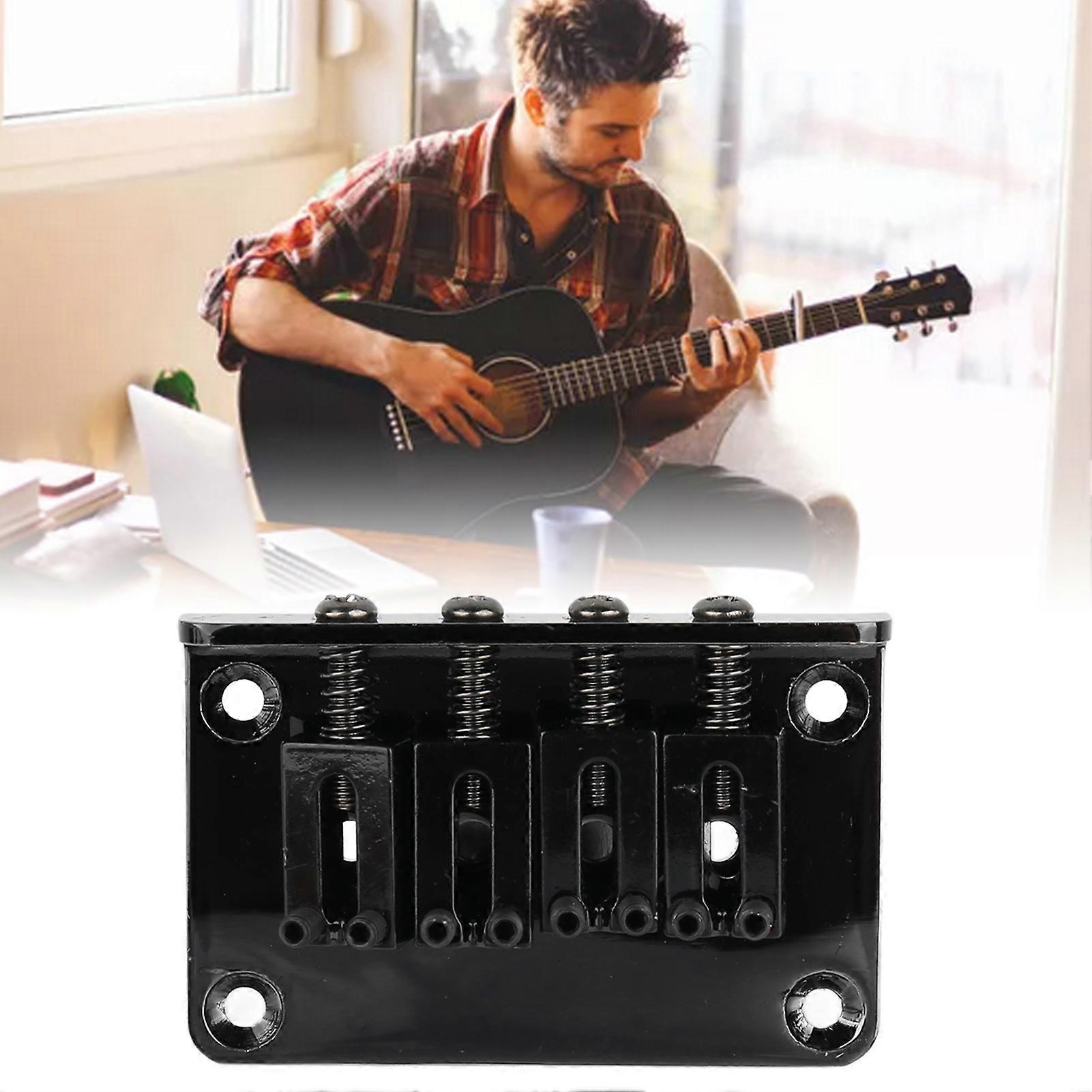 Electric Guitar Bridge 4 String Metal Fixed Hardtail Saddle Musical Instrument Accessories with Tool Set GA905 Black 