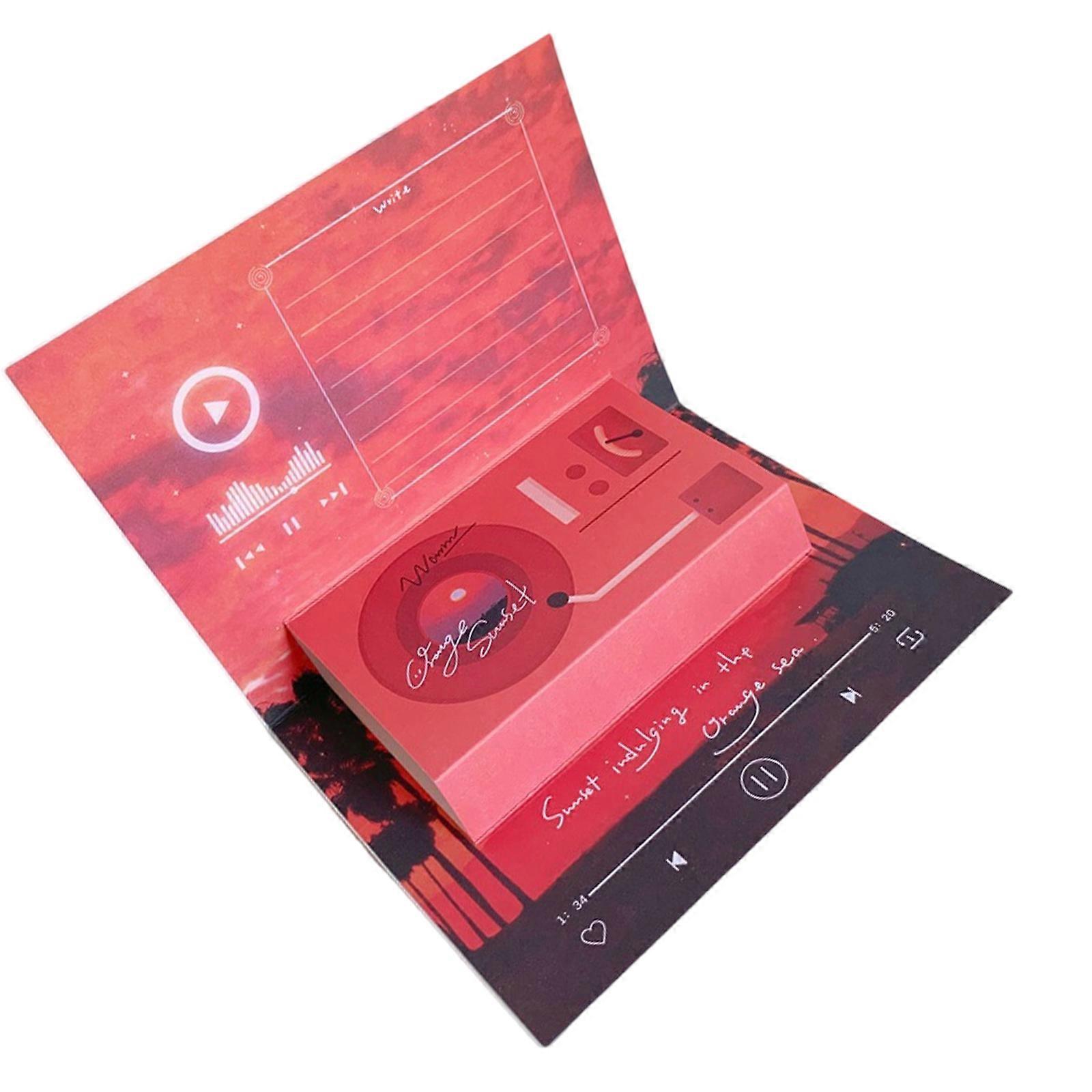 Popup Greeting Card With Phonograph Sound Chip Shape Party Invitation Card Blessing Card for Valentines Day Multicolor