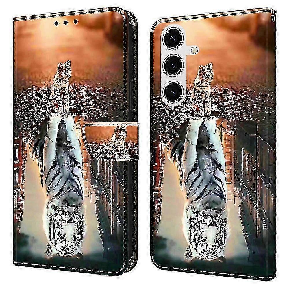 For Samsung Galaxy S24 FE Case Magnetic Clasp 3D Pattern Leather Wallet Phone Cover-Cat and Tiger