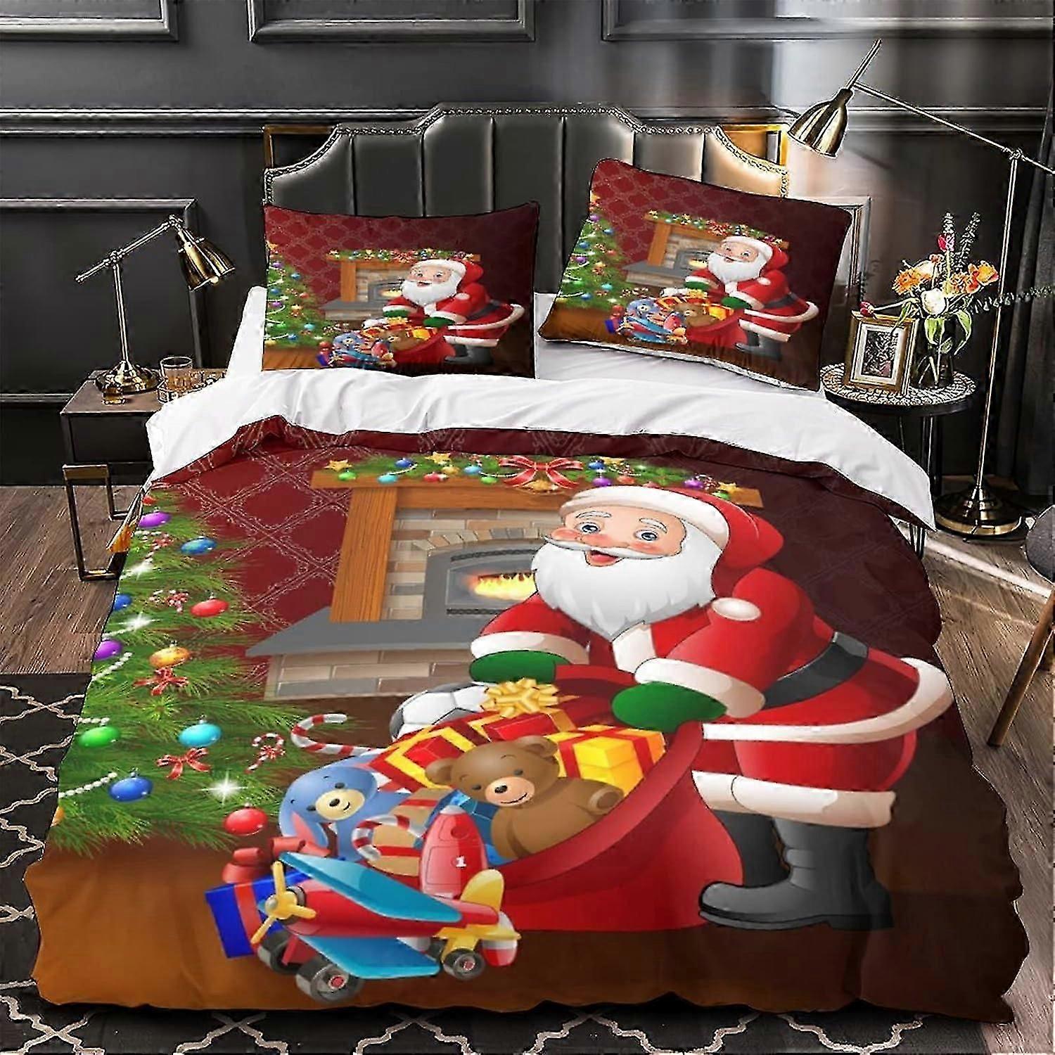 Conjunto de Capa de Edredom com Conjunto de Presente de Natal com Impressão de Natal para Crianças Adolescentes Adultos Capa de Edredom com Fechamento