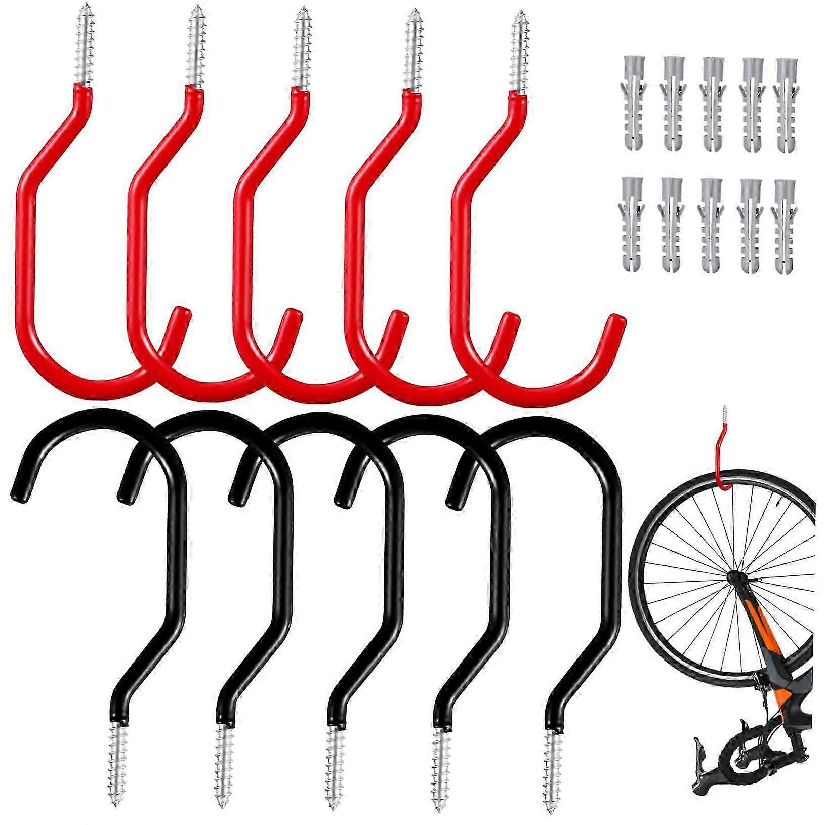Bicycle Hooks 10 Pcs Heavy Duty Wall Mount Screw In Utility Hooks With Expansion Tubes For Garage Bike Shed And Workshop
