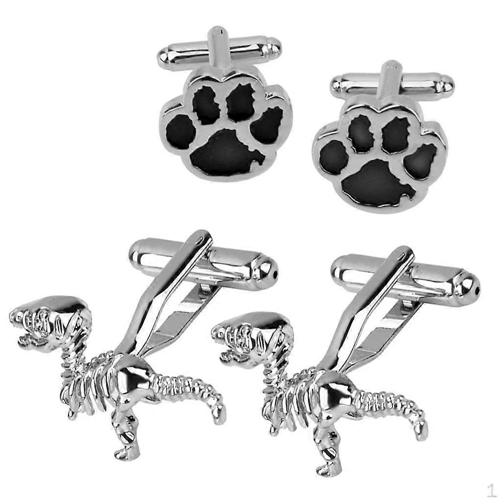 2 Pair Silver Dinosaur Shape Animal Cufflinks Shirt Cuff Links