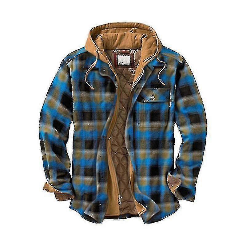 Warm Lined Jacket for Men with Zipper and Long Sleeve Plaid Pattern