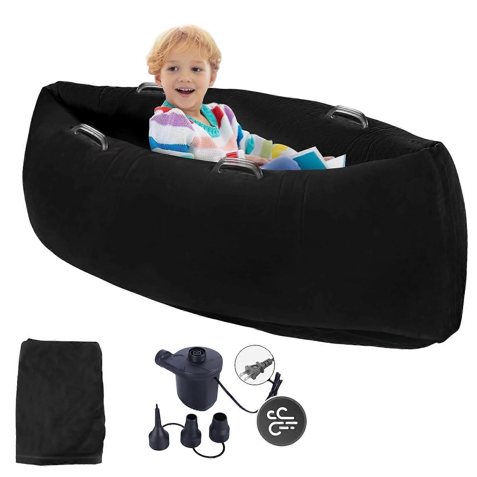 Canapé sensoriel gonflable en PVC flocage doux pour les enfants Construction PE durable Espace apaisant pour la relaxation, la lecture ou le jeu Noir