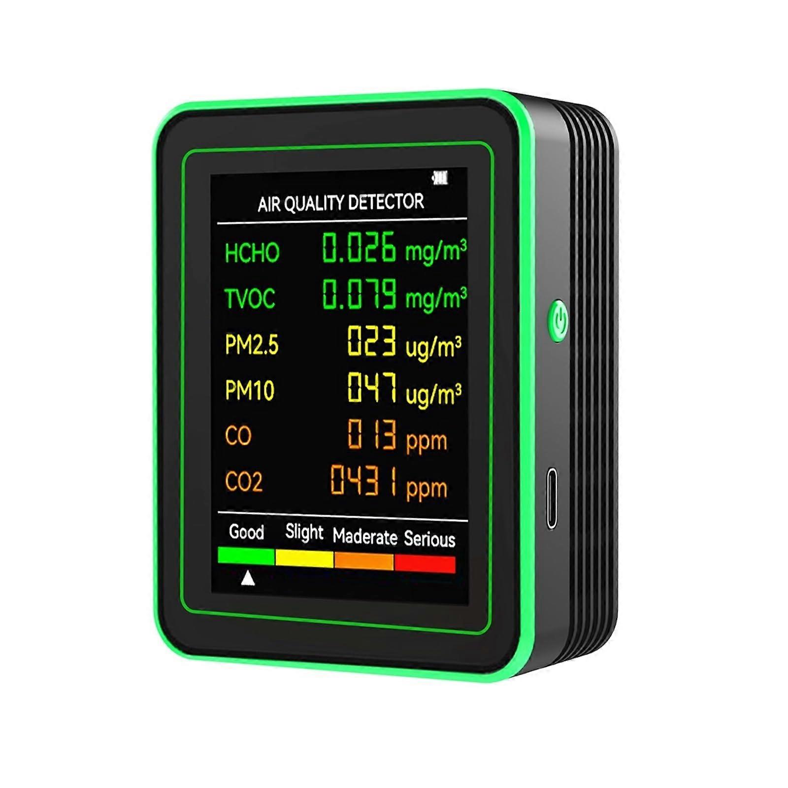 Gas Detector 6in1 Air Quality Monitor with CO2, PM2.5, PM10, CO Meter for Home and Office